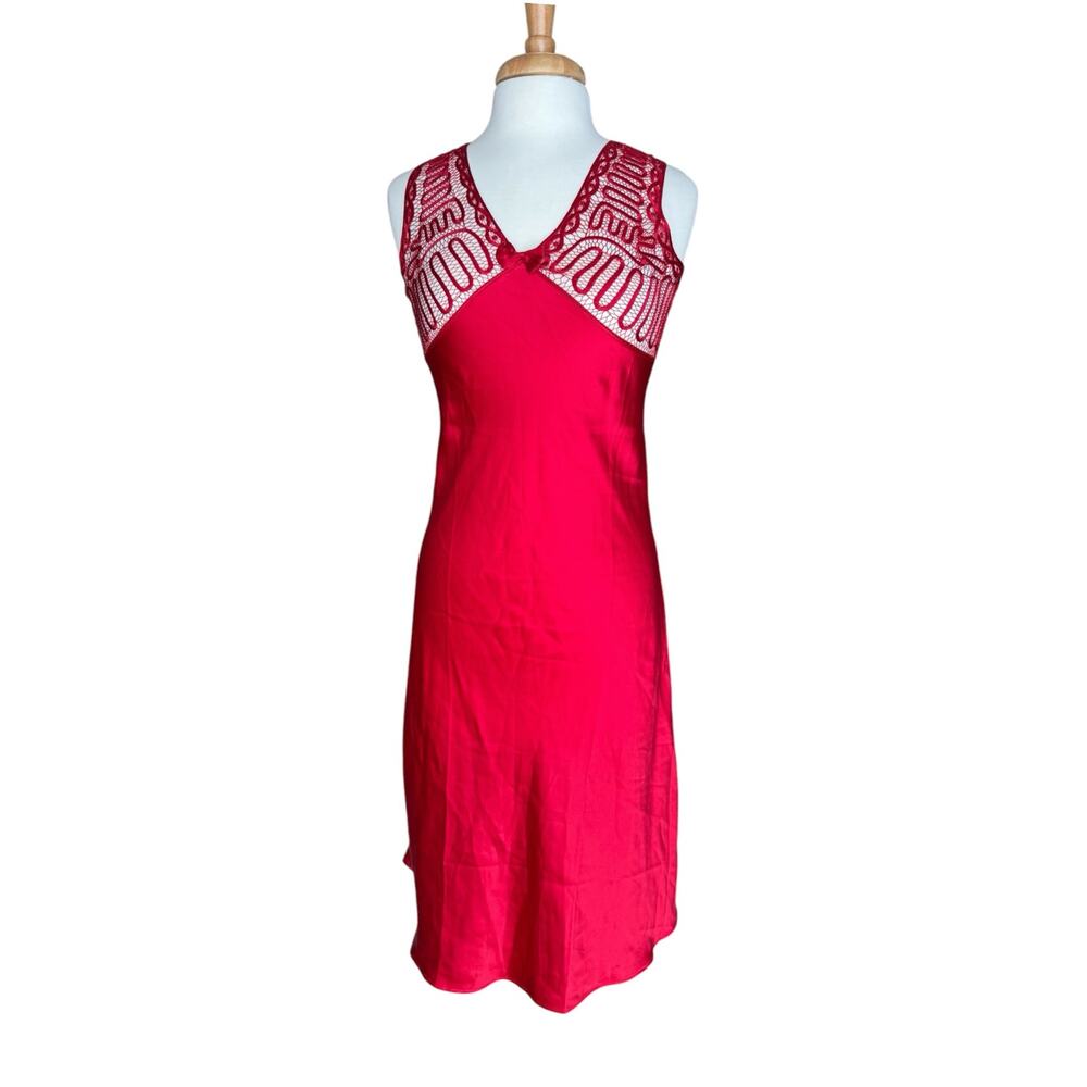 ASILK Mulberry Silk Nightgown Slip Dress Red Lace M Coquette Sexy y2K 90s